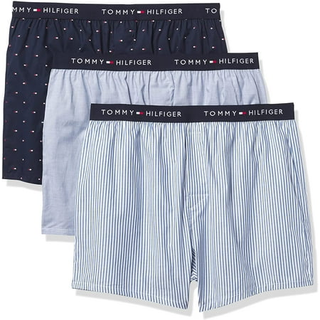 Tommy Hilfiger Men's Flag Logo Slim-Fit Woven Boxers - 3 pk, Blue Multi, Small