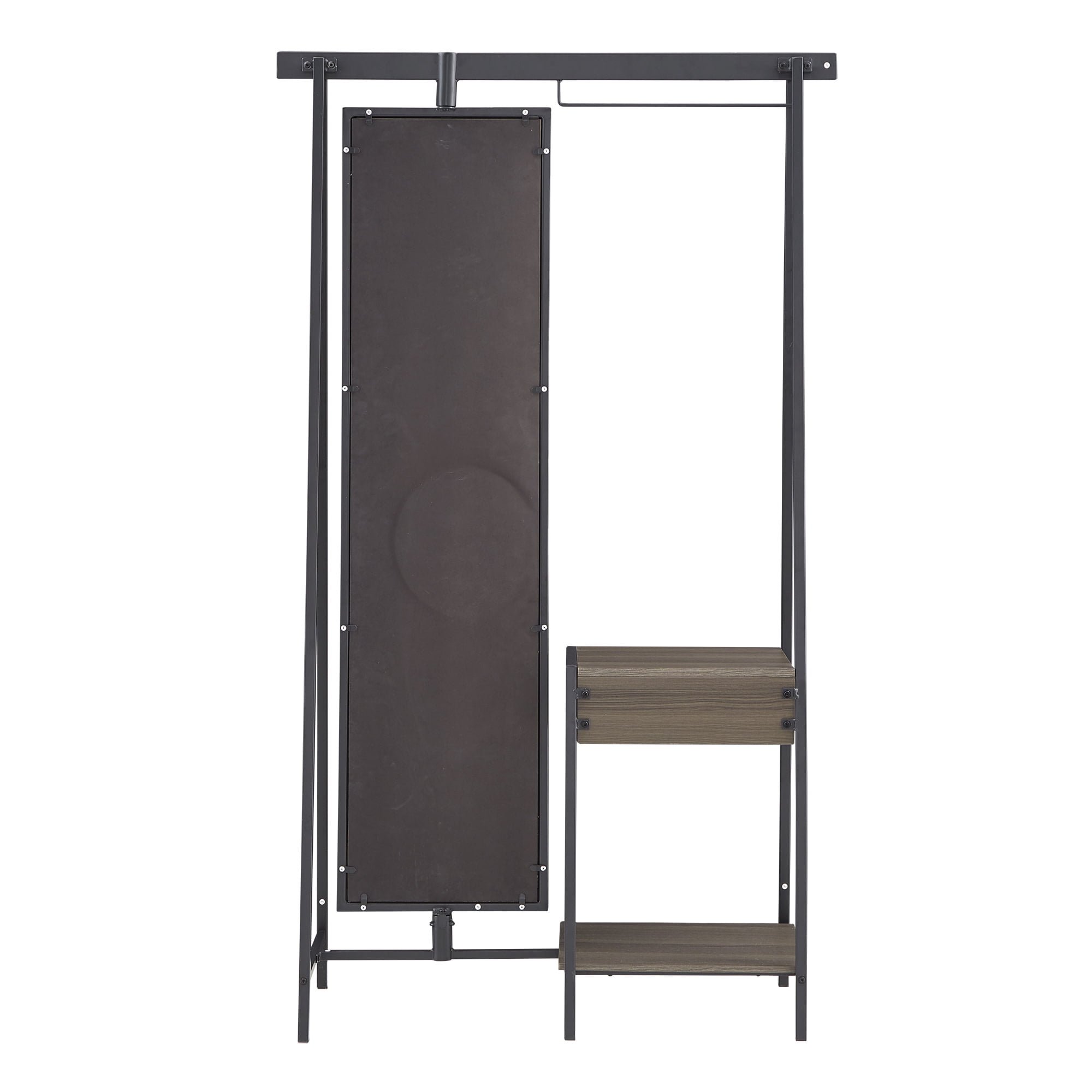 Weston Home Elle Matte Black Metal 1-Drawer and Shelf Hall Tree with Mirror