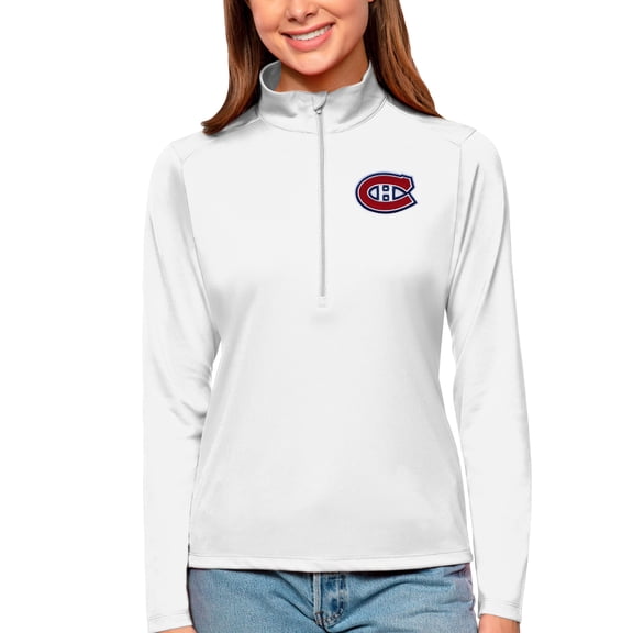 Women's Antigua White Montreal Canadiens Tribute Quarter-Zip Pullover Top