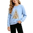 thumbnail image 7 of Falkdiz Christmas Shirts for Girls Fashion Long Sleeve Tops Outdoor Winter Casual Graphic Crew Neck Girls Pullover , Light Blue , Size: 9-10Years, 7 of 7