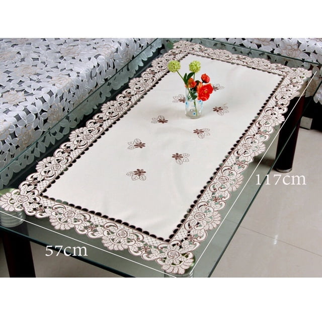 White Embroidered Lace Table Cloth Floral Tablecloth Wedding Party Satin Fabric 4# (square 57*117cm)