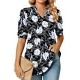 thumbnail image 2 of Ruimatai Women's Printed T-Shirt V-Neck Puff Sleeve Blouse Casual Short Sleeve Tops Soft Comfortable Stylish Fashion Tee, 2 of 9