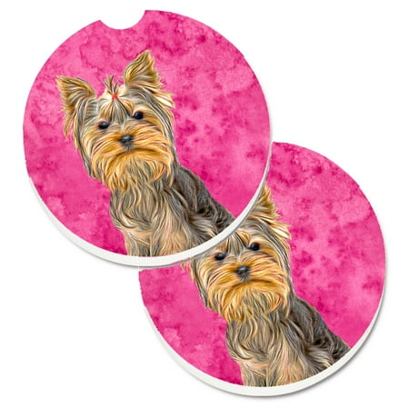 

Carolines Treasures KJ1227PKCARC Pink Yorkie / Yorkshire Terrier Set of 2 Cup Holder Car Coasters Large multicolor