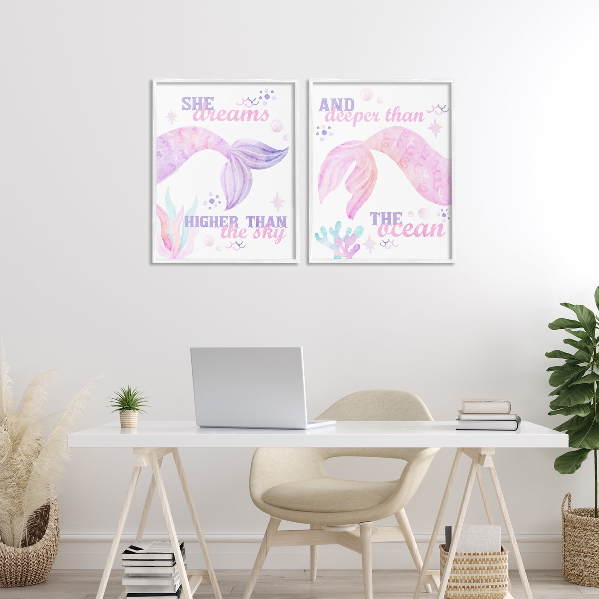 Mermaid Dreams Ocean & Sky 2 Piece White Framed Giclee Art Set, design by Kim Allen