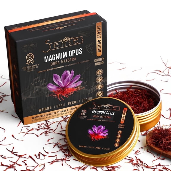 5Senses Kashmir Mongra Saffron Threads, Grade A Pure Kesar Spice, 1g (0.035 oz), Single Origin India, For Cooking, Rice, Desserts, Milk, Tea