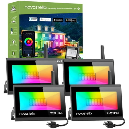 

JIFF 4 Pack 25W Smart LED Flood Lights RGB Christmas Spotlights WiFi Color Changing Stage Light IP66 Waterproof Multicolor Wall Washer Uplight