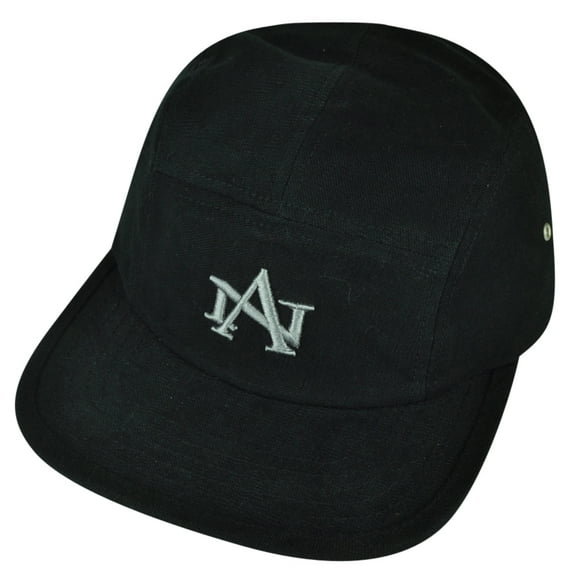 American Needle Logo Clip Buckle Hat Cap Black Relaxed Brand Flat Bill Adjustable