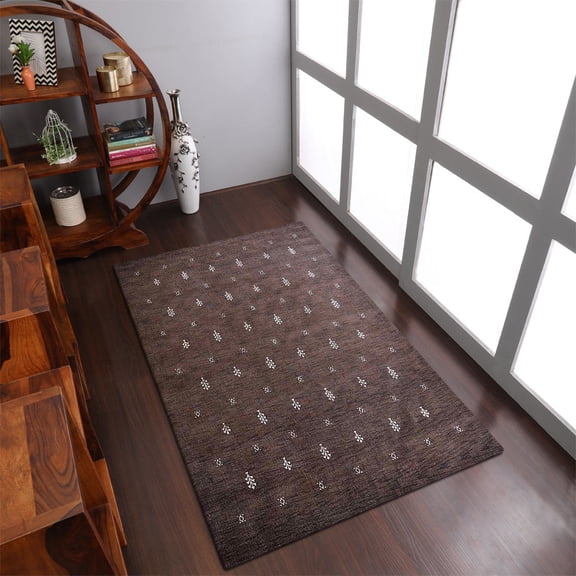 Rugsotic Carpets Hand Knotted Wool Area Rug 3'x5' Brown White Contemporary Rectangle Indoor Rug for Living Room, Bedroom Antimicrobial L00501