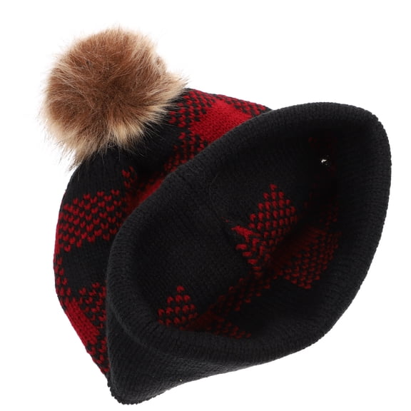 OUNONA Women's Knitted Plaid Ear Cap, Soft Warm Winter Hat, 1 Pack Stylish and Comfortable Headwear