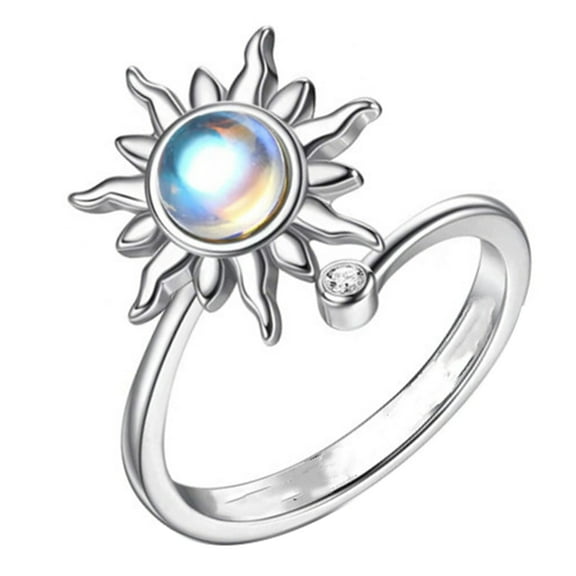 lanema Women's Anxiety Spinner Ring Moon Bead Rotatable Ring Comfort Fit Sunflower Ring