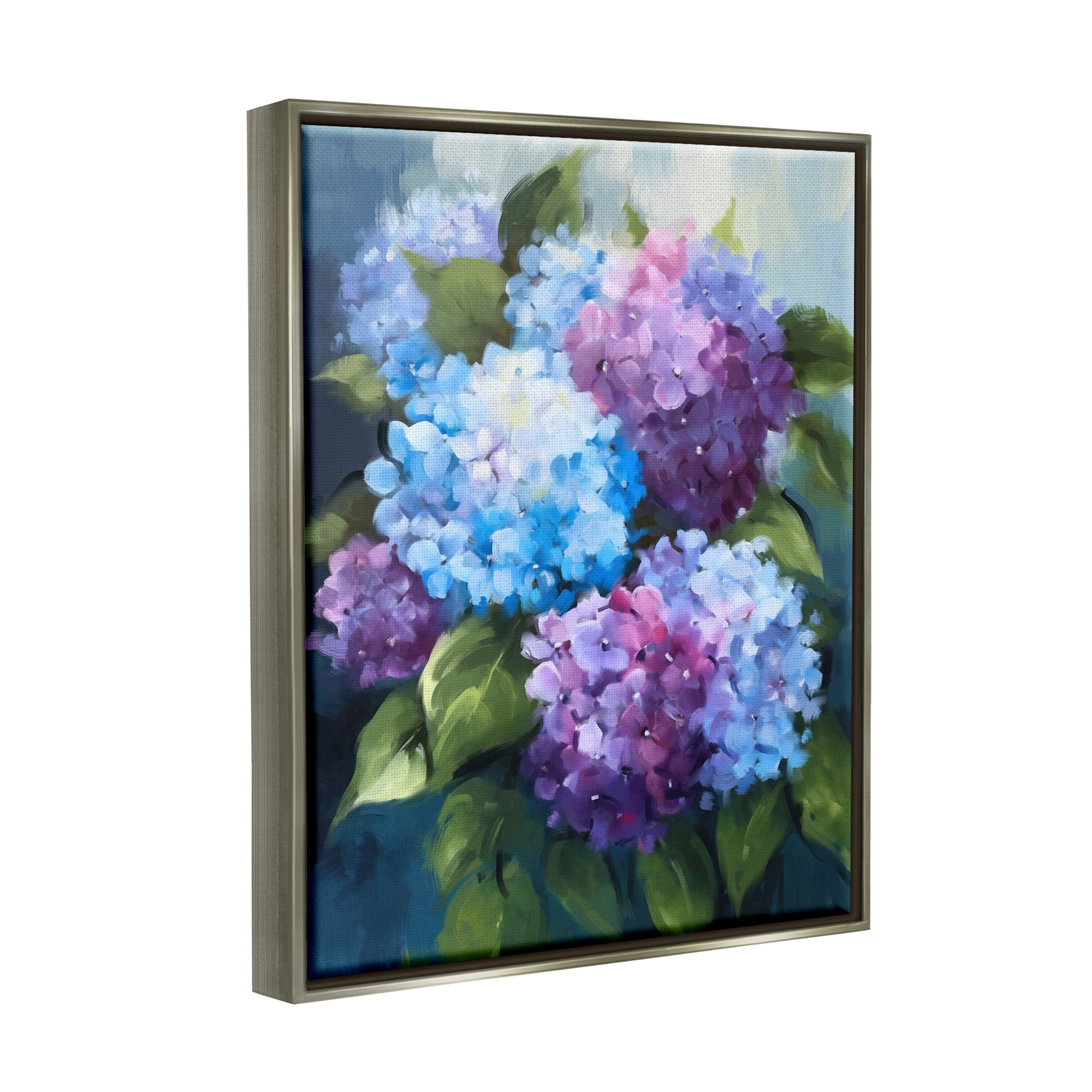 Stupell Industries Blue & Purple Hydrangeas Botanical & Floral Painting Gray Floater Framed Art Print Wall Art, 17 x 21