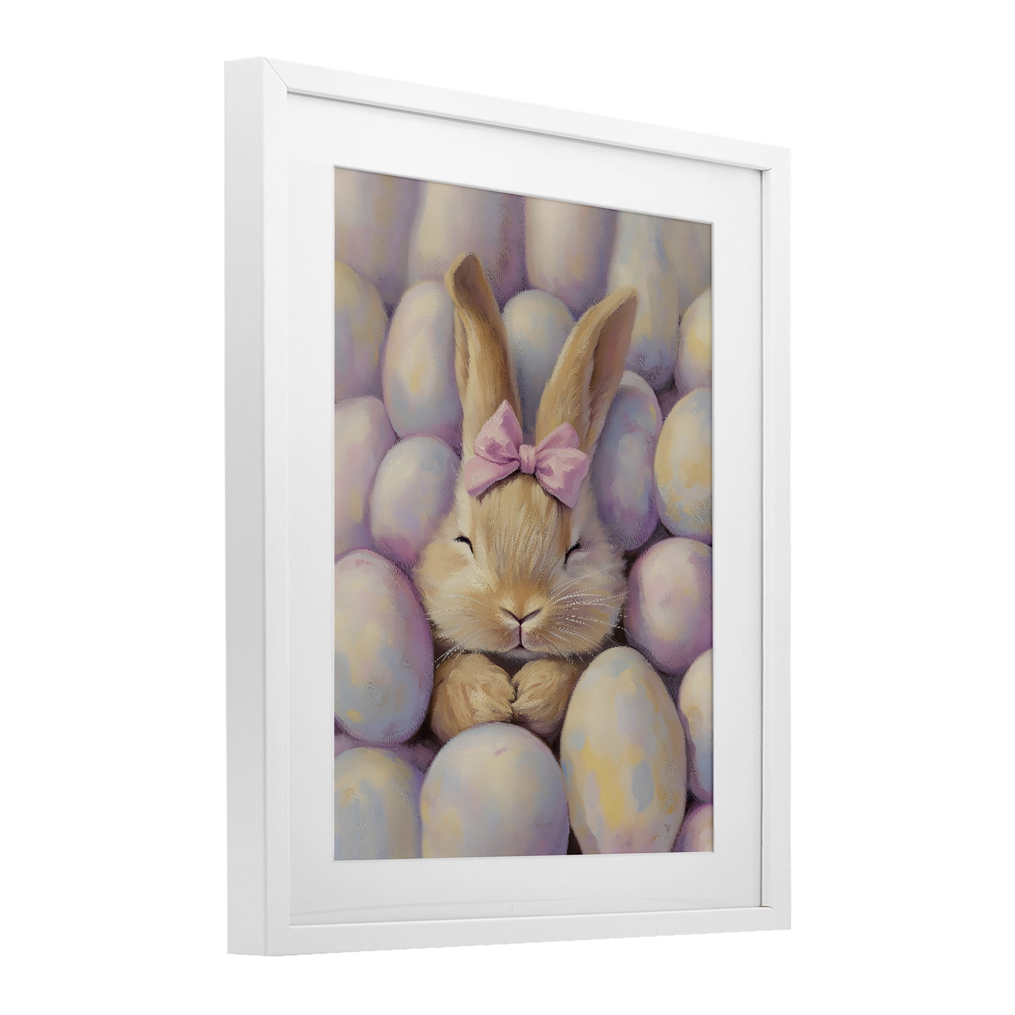 Stupell Industries Easter Bunny Nestled in Eggs White Framed Print Under Glass, design by The Prints Vibe