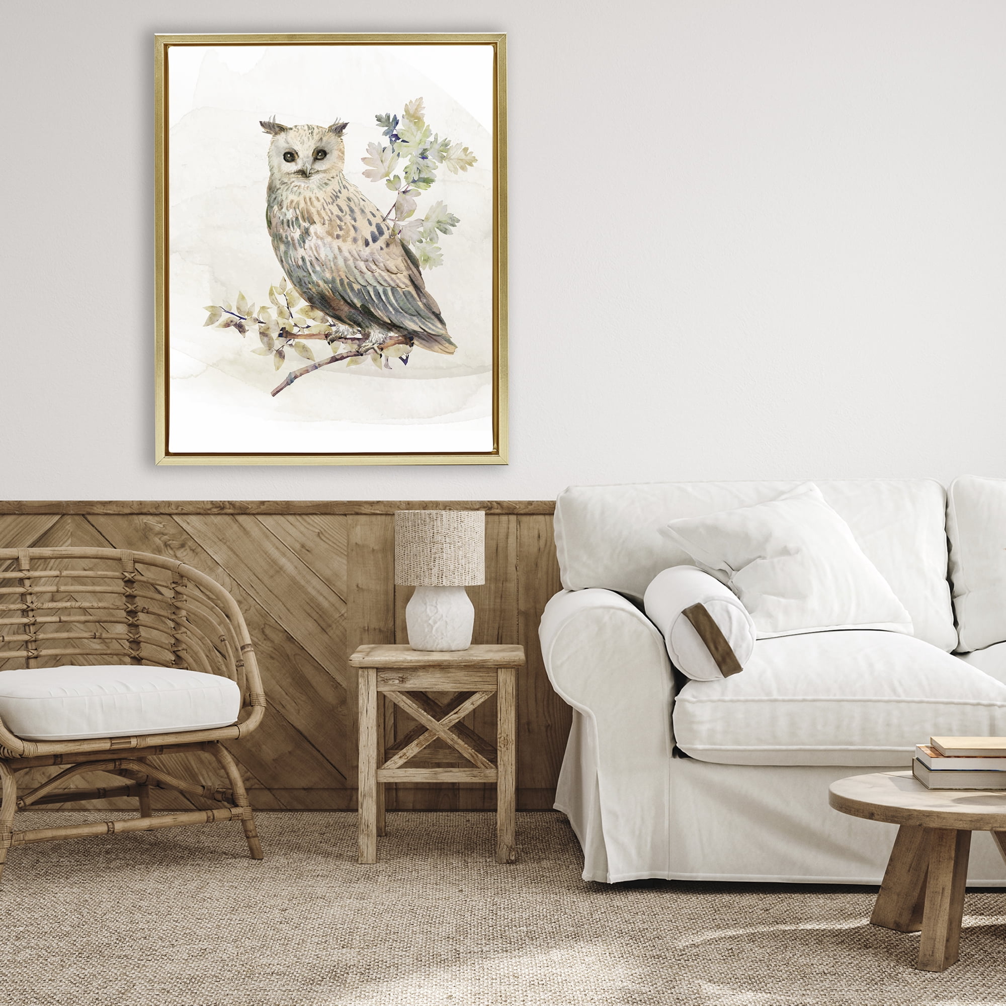 Stupell Industries Forest Owl with Foliage Gold Framed Floater Canvas Wall Art, design by CAD Designs