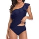 thumbnail image 2 of Gibobby Trajes de Baño para Mujer 2023 traje de baño dividido para mujer con volantes un hombro sólido Tankini conjunto de dos piezas(Marina,CH), 2 of 4