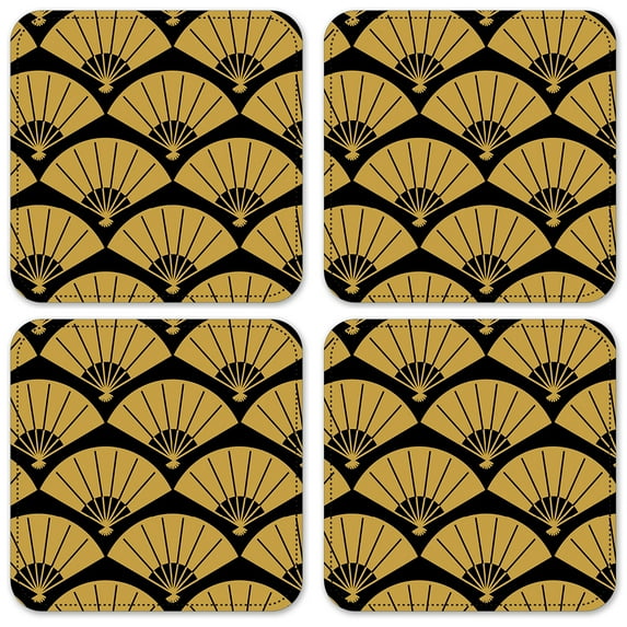 Vinyl Drink Coasters - Set of 4 - Gold Fans