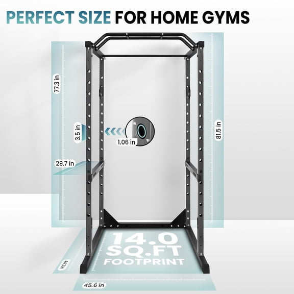 Tanfengu ﻿ 1200 lbs 81.5" Black Steel Power Cage Squat Rack, Heavy-Duty 1.8mm Steel with Multi-Grip Pull-Up Bar, Adjustable Safety Bars & J-Hooks for Home Gym Strength Training ﻿