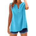 thumbnail image 3 of Summer Tops for Women 2026 Trendy Sleeveless Cotton Linen Tank Top Casual Button V Neck Tunic Blouses Basic Shirt with Pocket, 3 of 7