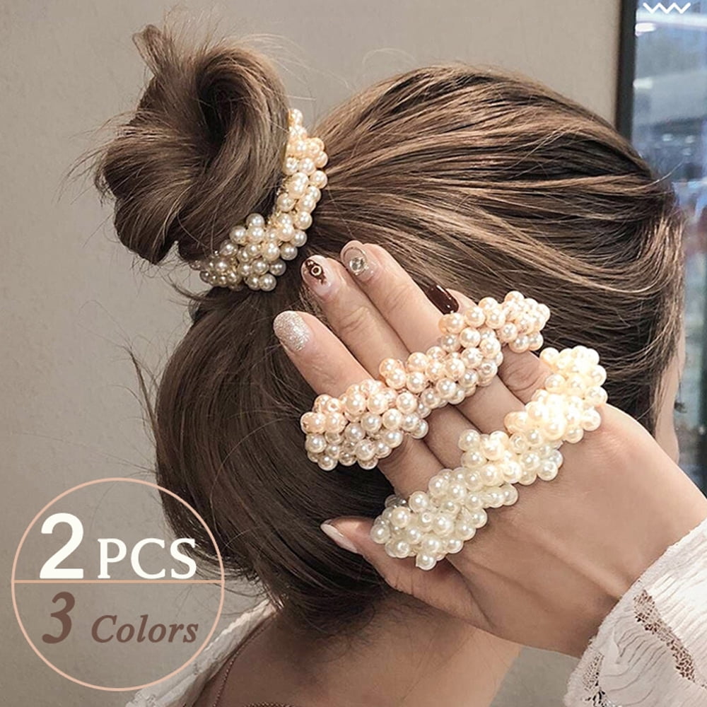 HQZY Fashion Hair Accessories Solid Color Hair Circle Pearl Beads Rubber  Headbands Women Ponytail Holder Elastic Hair Bands-2PCS - Walmart.com