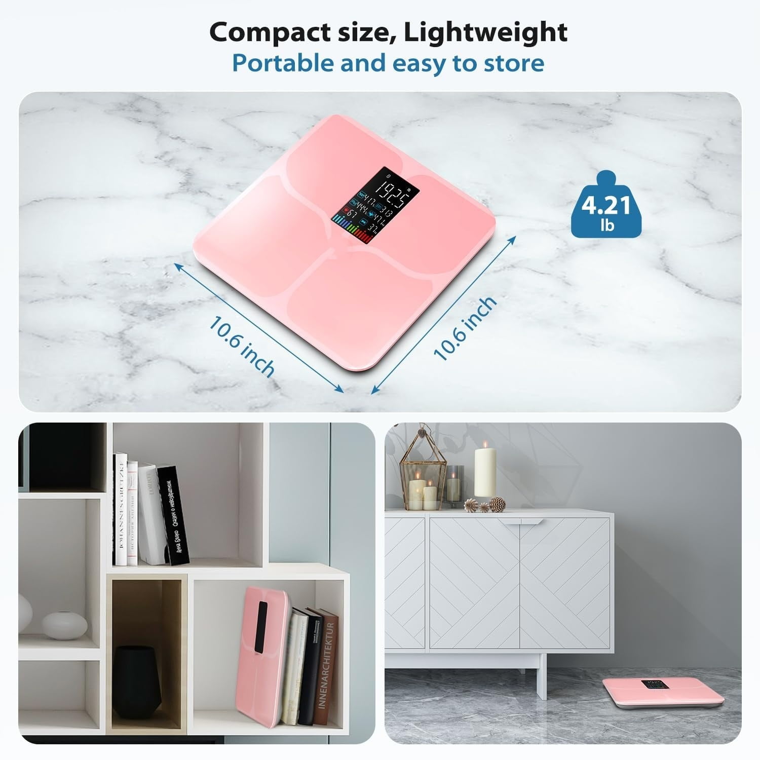 Body Fat Scale,Digital Smart Bathroom Scale for Body Weight,Large Color Display Screen,16 Body Composition Metrics BMI,Water Weigh,Heart Rate,Baby Mode,400lb,Rechargeable-Rosegold