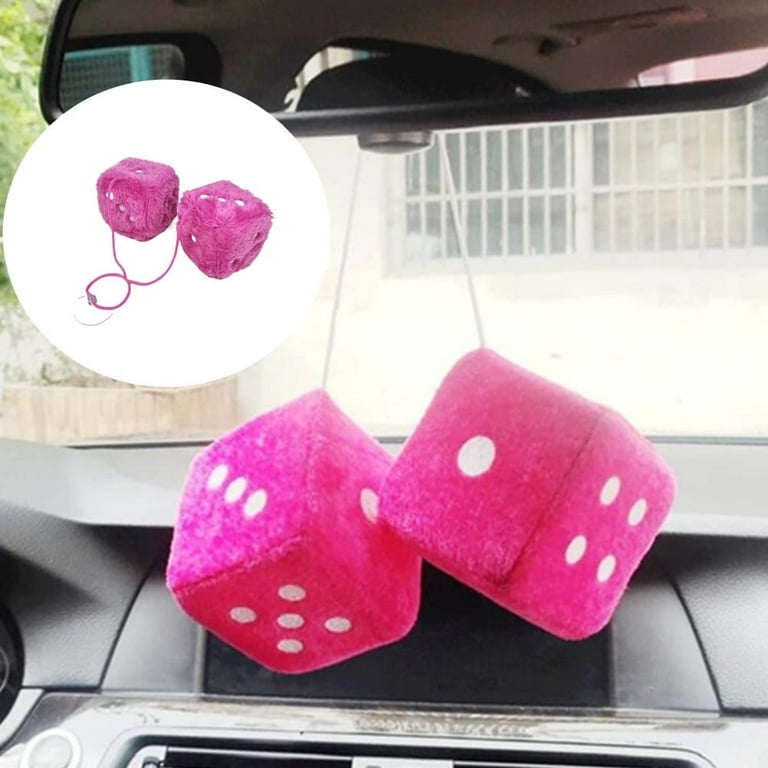 Trianu 1 Pair of Fuzzy Plush Dice for Car Mirror, Retro 3” Pink