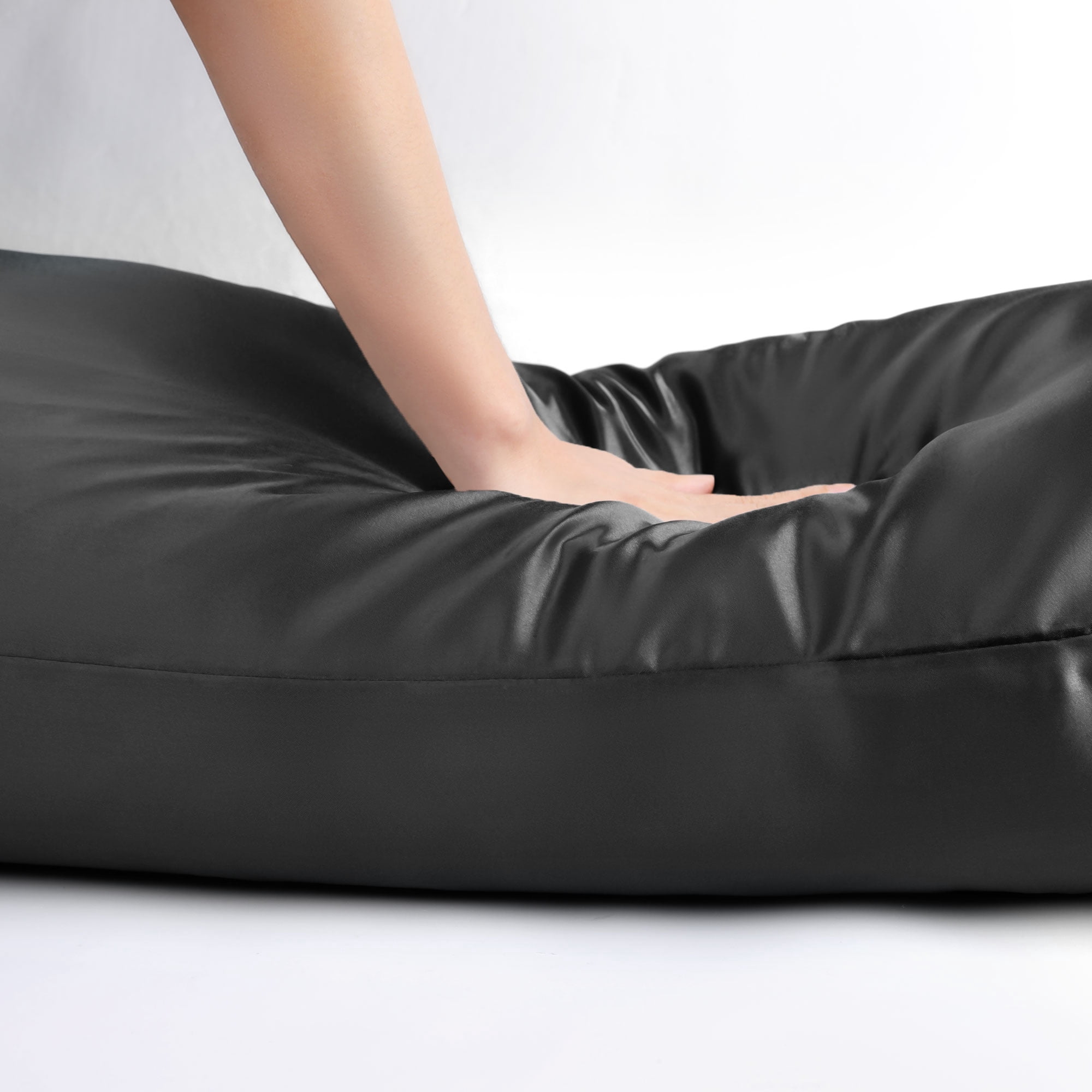 Unique Bargains Satin Body Pillowcases 2 Pcs Zipper Closure Black 20"x48"