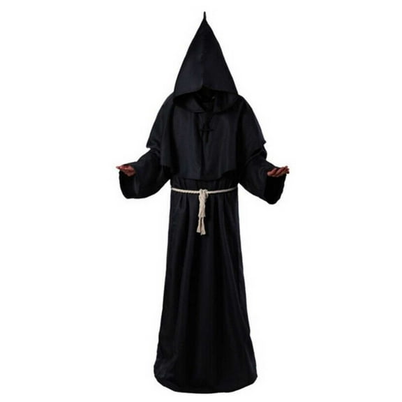 ZQUUVOU Women's and Men's Hooded Cloak Long Sleeve Robe Cape Gothic Medieval Style Top for Theatrical Performances Black