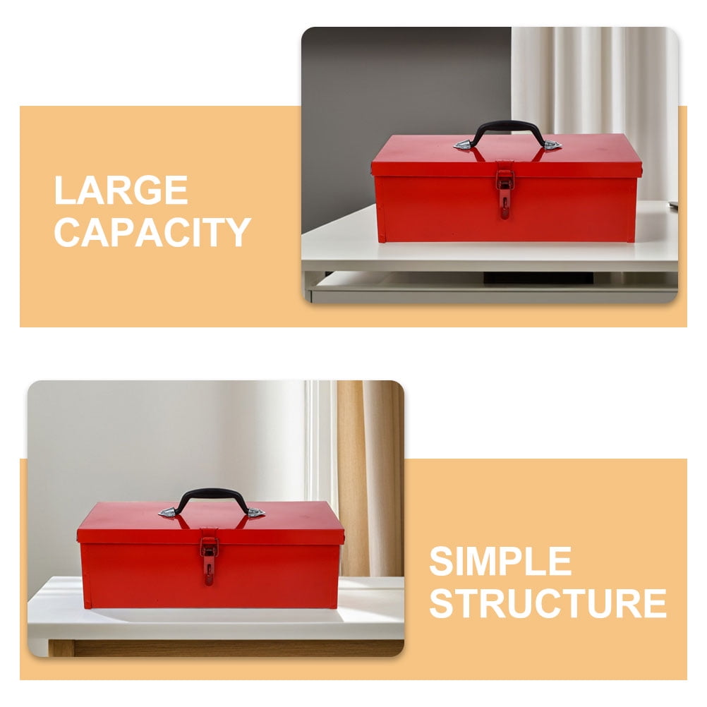 Raindrops Metal Tool Box Portable Tool Storage Organizer Box With Latch Closure And Handle Small Parts Box Hardware Organizer For Home Garage Red