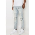 thumbnail image 2 of Saronite Creased Biker Skinny Fit Cotton Denim Jeans Pants, Cloud Blue (Men's), 2 of 4