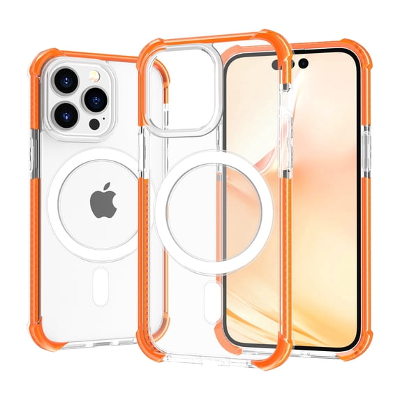 Elehold Magsafe Clear Case for iPhone 14 Pro 6.1 inch with Magnetic Charging Wireless Anti-Scratch Shockproof Clear Four Corner Cushion Durable Anti-Dropping Case, Orange