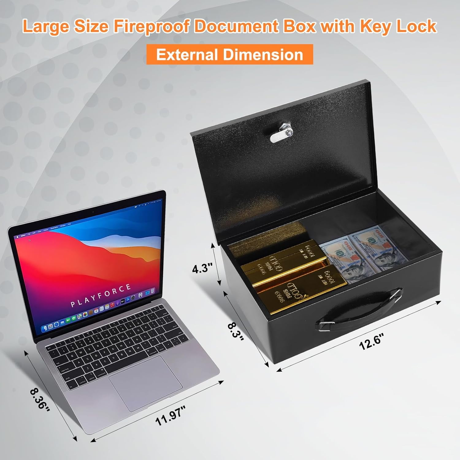 Fireproof Document Box with Key Lock, Safe Storage Box for Valuables, Fire Resistance Security, Fireproof Lock Box for Passport, Cash, Tablet 13.2'' x 11'' x 4.13'' Beige