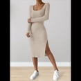 thumbnail image 4 of Vestido de Otoño para Mujer, Larga, Cuello Cuadrado, Tejido, Midi, para Playa, Resort, con Abertura, Maxivestido Ajustado. Albaricoque Beige M, 4 of 8