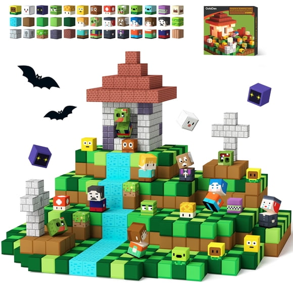 GobiDex 100 Pcs Blocs Magnétiques Basés sur le Jeu Jouets de Construction pour Enfants Garçons Filles 3+, Construisez un Monde Merveilleux avec des Cubes Aimants Zomblock, Jeu STIM Amélioré Cadeau Sensoriel pour Noël Anniversaire