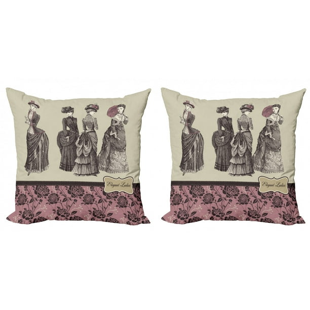Victorian Throw Pillow Cushion Cover Pack Of 2 Ladies Clothes Fashion History Dress Handbag Feather Gloves Floral Design Print Zippered Double Side Digital Print 4 Sizes Grey Rose By Ambesonne Walmart Com