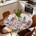 thumbnail image 3 of Purple Flowers Fitted Tablecloth with Elastic Edged, Round Table Cloth for Dining Table, Spring Butterflies Lavender Daisy Beige Waterproof Oil Proof Table Cover for Indoor Outdoor 45"-54", 3 of 8