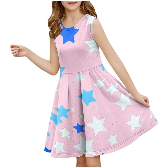 Cethrio Girls Casual Dresses Size 10-12 T, Sleeveless A-Line Party Dancewear Summer Dresses Pink