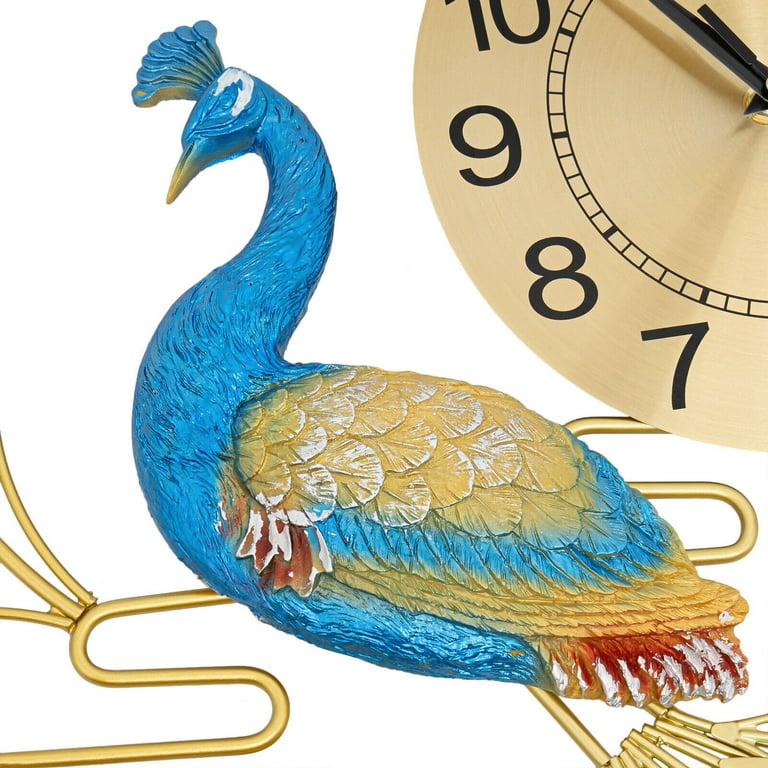 Luxury Large Peacock Wall Clock Metal Living Room Bedroom Wall