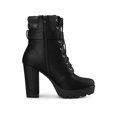thumbnail image 3 of BLISSFUL STEP Women's Platform Buckle Lace Up Block Heel Ankle Boot, 3 of 7