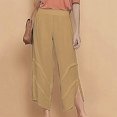 thumbnail image 3 of QUYUON Football Pants Fashion Retro Mid Waist Cotton Linen Plain Ribbon Pocket Loose Bloomers Women Work Pants Full Pant Leg Length Skinny Pant Style N-735 Khaki L, 3 of 6