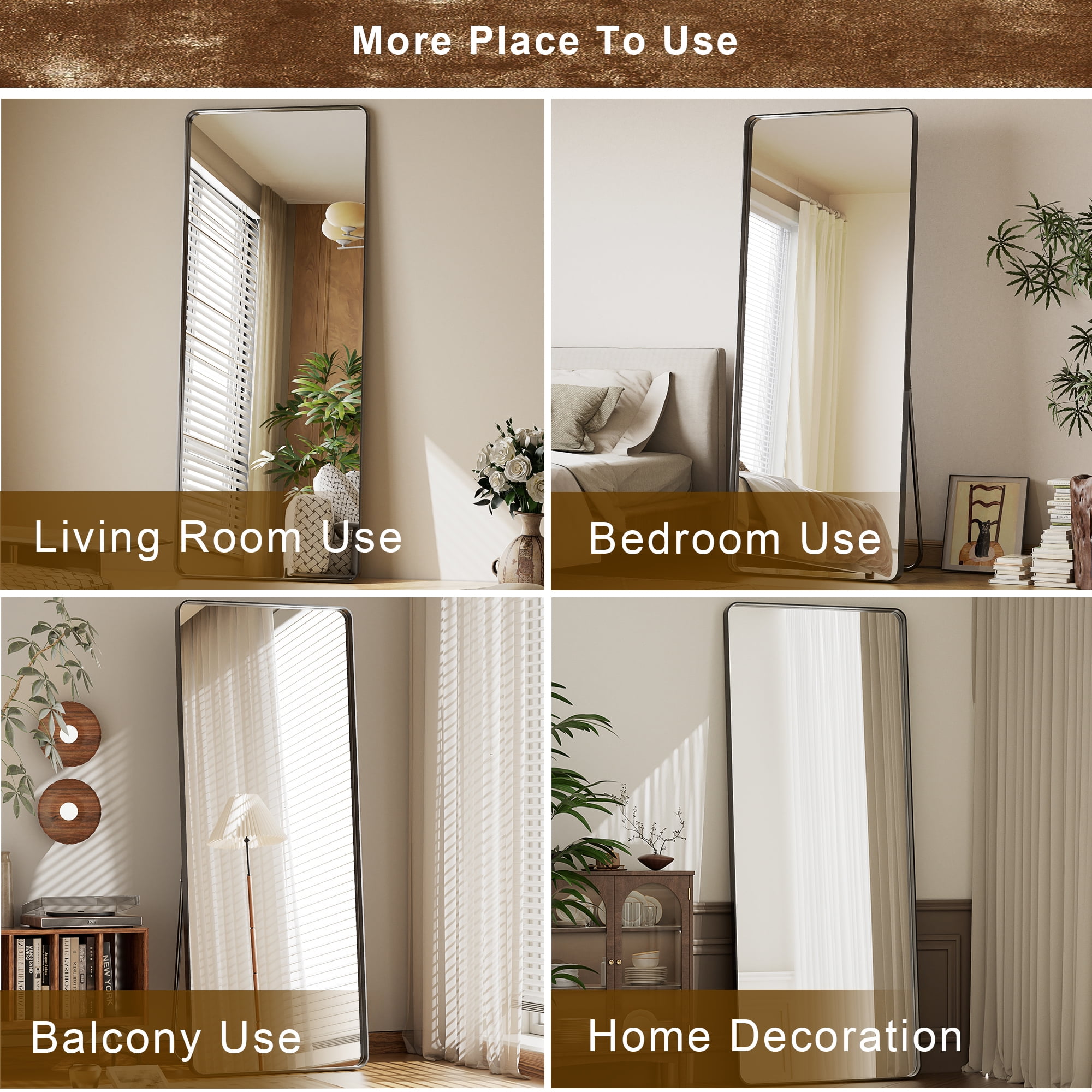 Anyrose 64"x21" Rectangular Full Length Mirror Wall Mirror With Deep Frame Wall-Mounted, Black