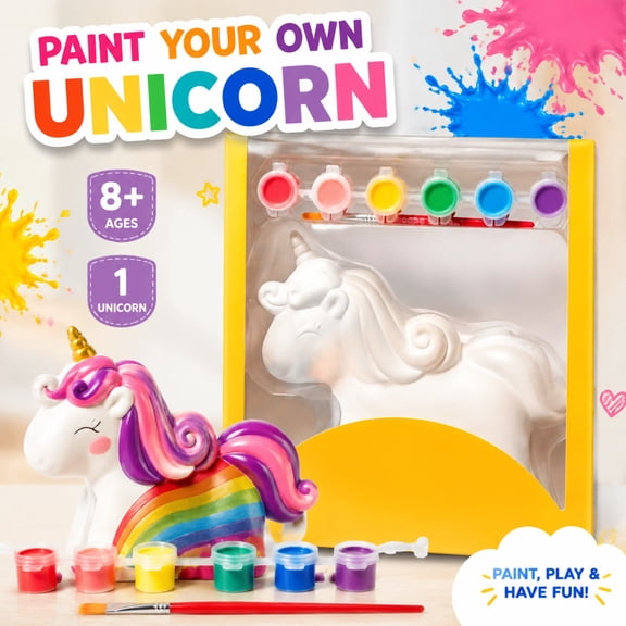 Paint‑Your‑Own Ceramic Unicorn Kit, DIY Animal Craft Set with Paint & Brush, Creative Hobby Art Project for Ages 13