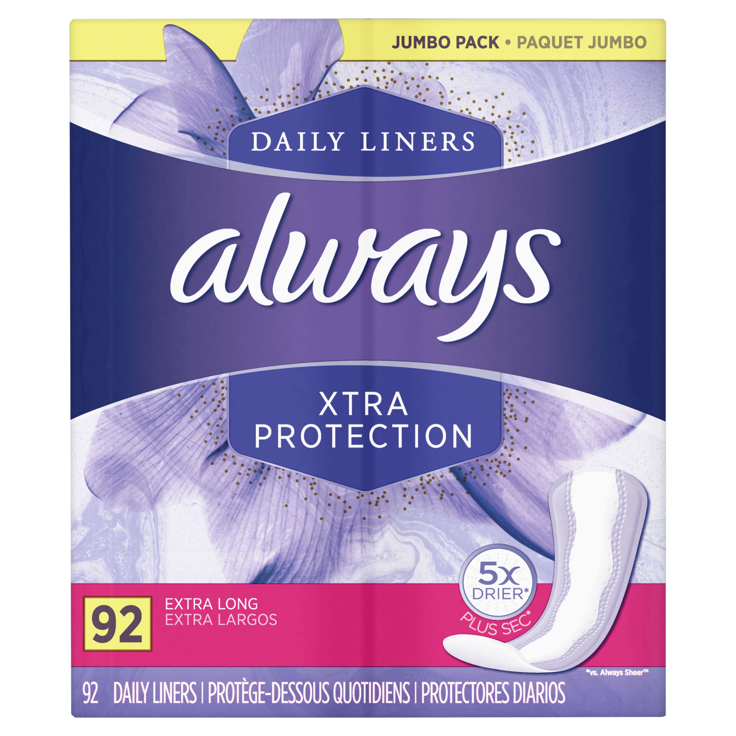 Always Xtra Protection Daily Liners, 92 Count, Extra Long