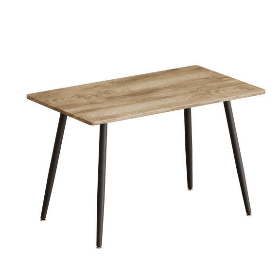 47-inch Modern Dining Table for 4-6 People, Minimalist Wood Grain MDF Desk with Black Metal Legs for Kitchen, Office and Small Spaces