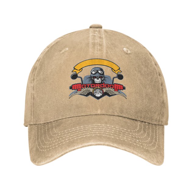 DouZhe Adjustable Washed Cotton Baseball Cap - Riding Motorcycle Skull Prints Vintage Dad Hat Unisex Sports Caps (Yellow)