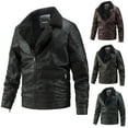 thumbnail image 3 of guisaled Men Faux Leather Jacket Full Zip Thick Warm Fleece Lined Motorcycle Jackets Waterproof Windproof Pu Moto Bomber Jacket Clearance, 3 of 4
