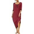 thumbnail image 2 of INSPIRE CHIC Women's Nightgown Lounge Long Dress Soft Nightshirt Sleepwear Pajamas with Pockets L Red, 2 of 5