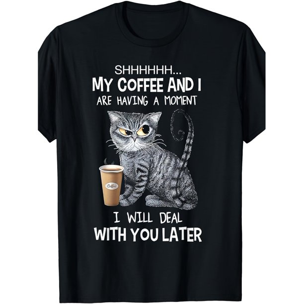 1pc Funny Coffee Cat Print T-Shirt for Men, 100% Cotton Fabric, Crew Neck, Short Sleeve, Regular Fit, Weekend Casual Wear, All-Season Casual Wear
