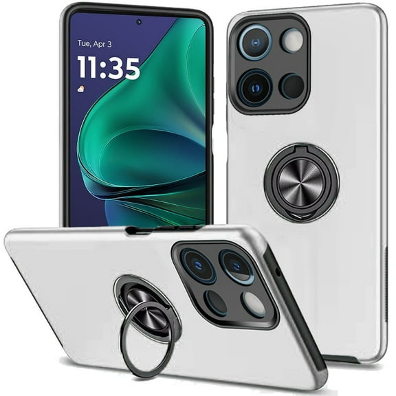 Military Grade 360 Rotating Ring Grip Hybrid Case for Motorola Moto G Stylus 2025 - Silver