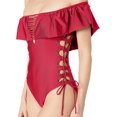 thumbnail image 2 of YDX Women's Swimwear Flounce Off Shoulder One Piece Ruffles Bathing Suit, Shimmery red, Large, 2 of 2