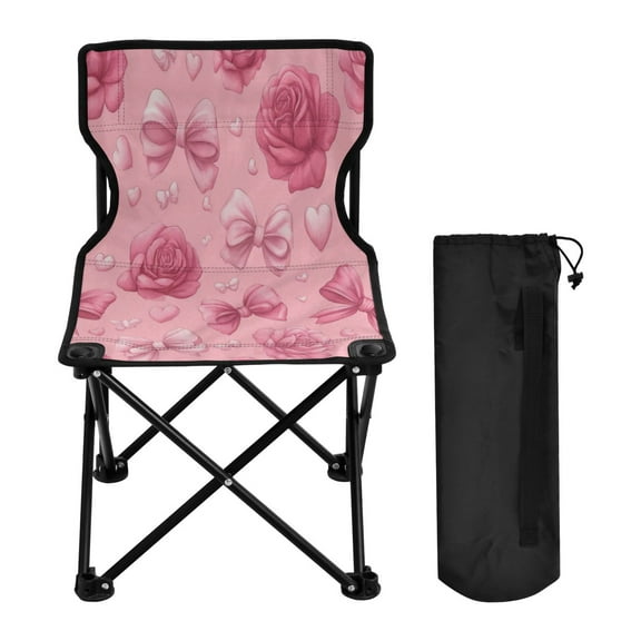 600D Oxford Camping Chair Portable Foldable Chair Supports 220 lbs for Picnic, Fishing, Backpacking Roses and Bows Pattern