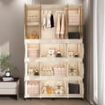 thumbnail image 3 of Portable Wardrobe Closet Storage Organizer for Clothes,Clothes Dresser,17 Magnetic Doors-17 Cubes & 1 Hanging Rod,6 pcs hangers , Baby Wardrobe Storage Cabinet,White, 3 of 12